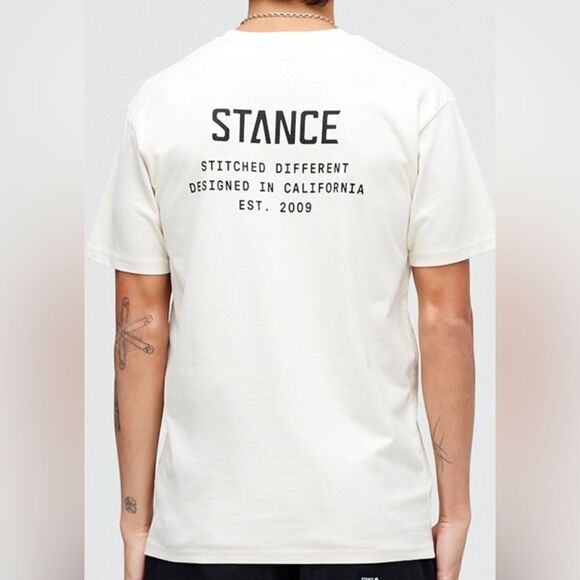NWOT STANCE Unisex Cream Short Sleeve Graphic Logo Crew Neck Tee Shirt- Size XL - Picture 2 of 8